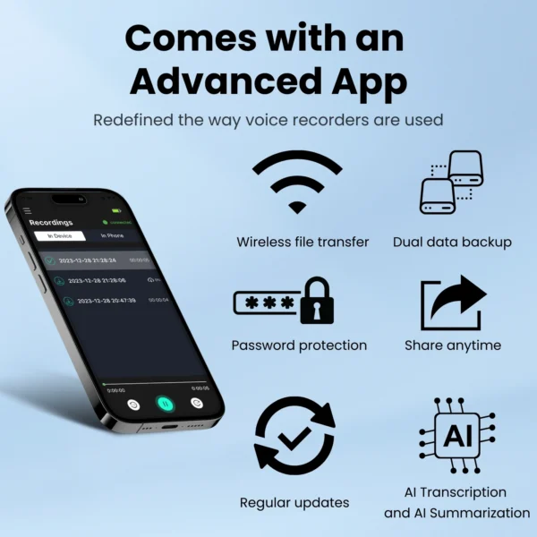AI-Powered Voice Recorder and Call Recorder with Speech-to-Text & Summarization, Supports 100 Languages, 64GB Storage - Image 3